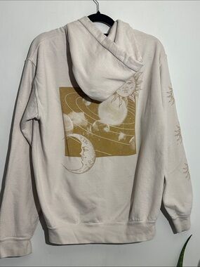 Cream Crewneck Hoodie with Gold Celestial Graphic